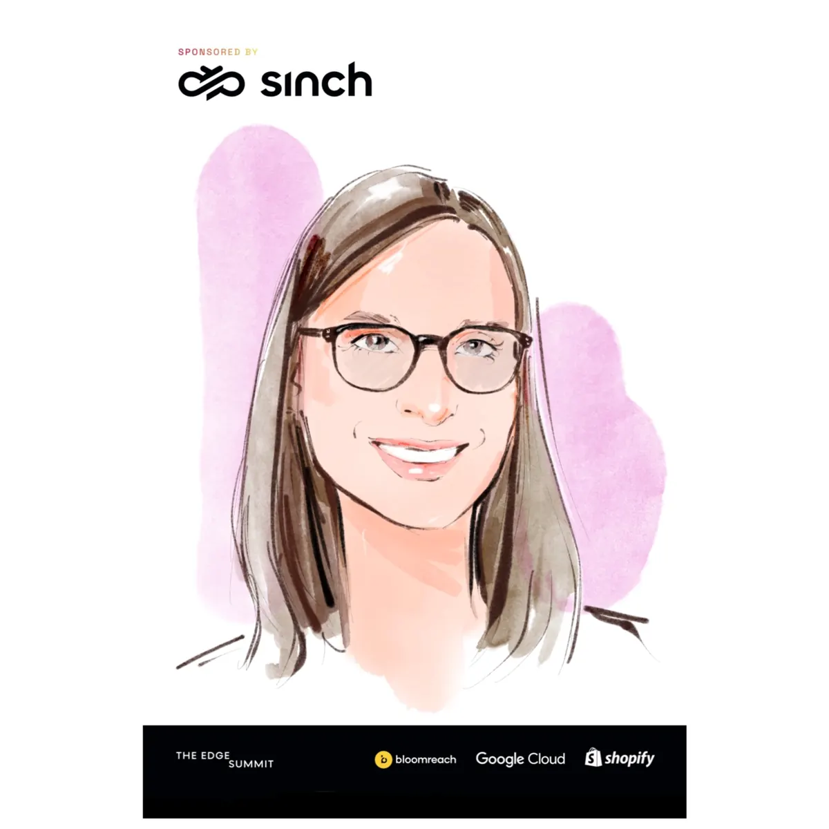 Branded live portrait of a woman in glasses at a corporate event