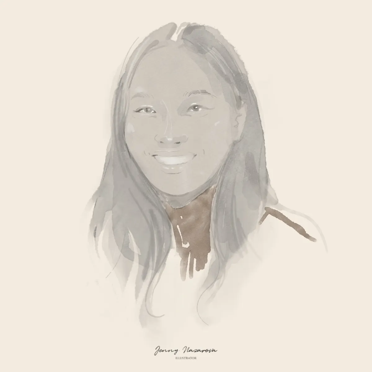 Soft pencil and watercolour portrait of a woman