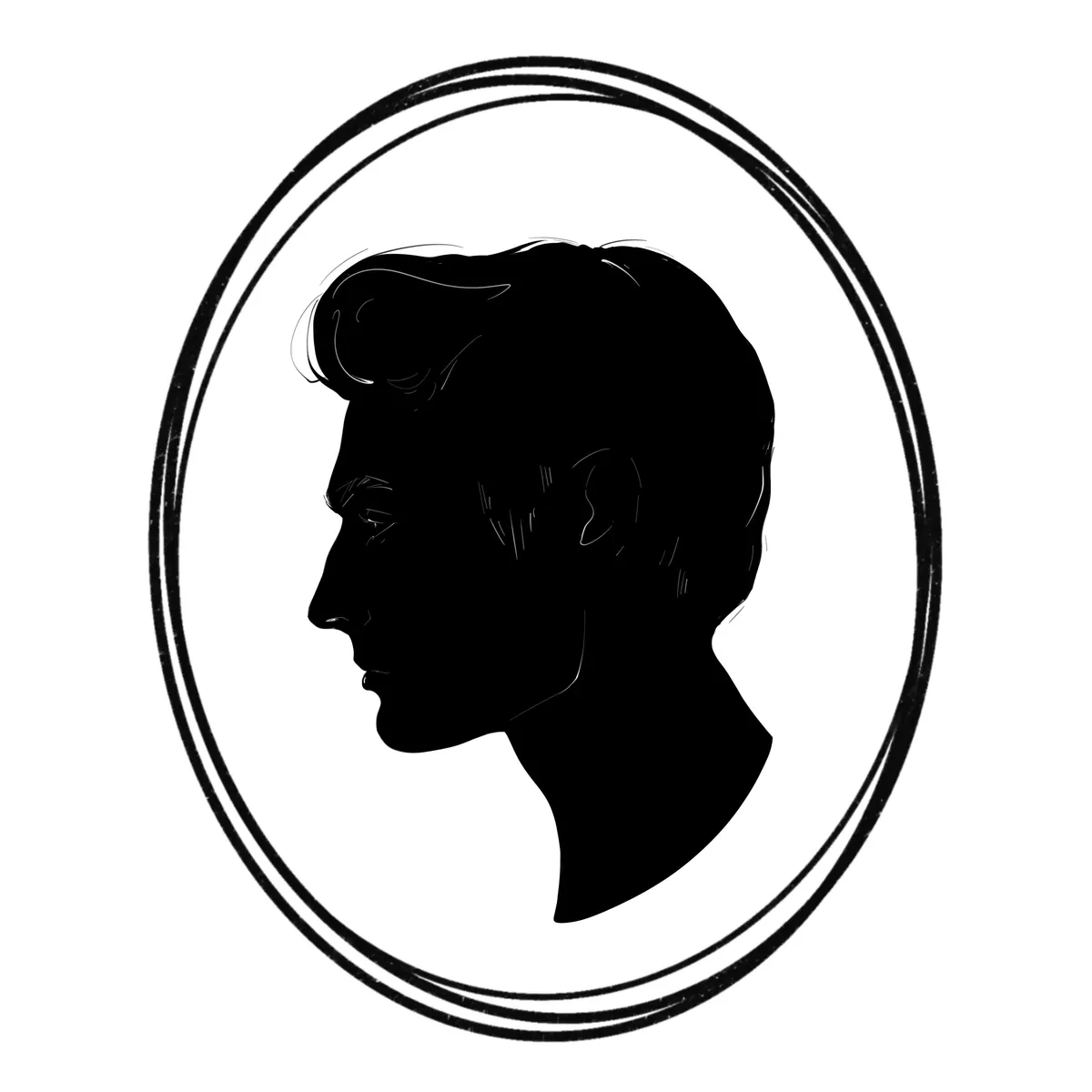 Silhouette portrait of a man in an oval frame